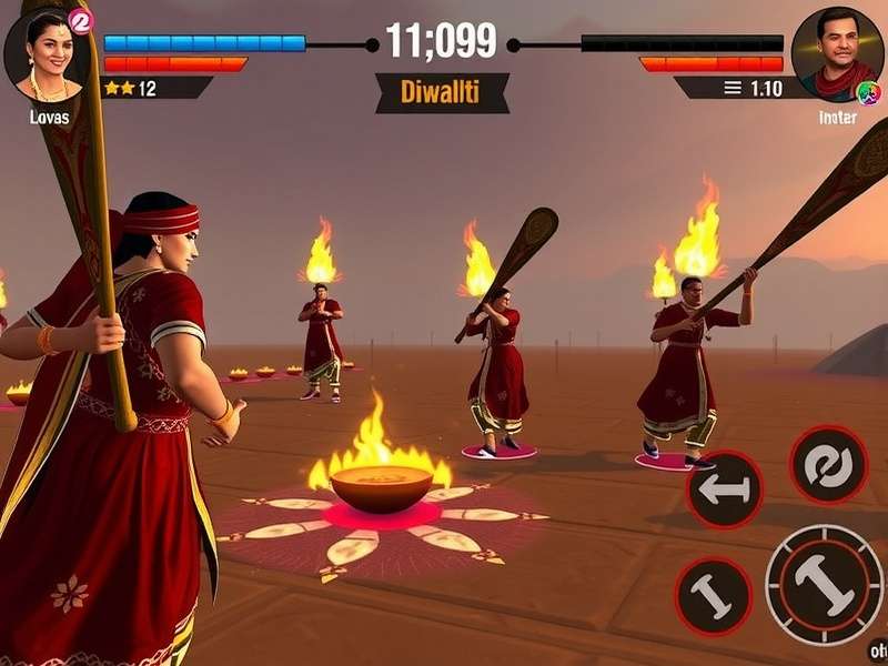 Bihar Battle Rackets gameplay screenshot showing players in traditional attire competing